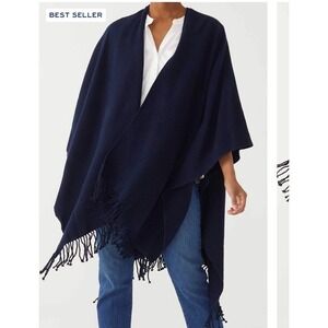 Mer Sea Classic Travel Wrap One Size Navy Shawl Tasseled Beachy Boho Cozy Wrap